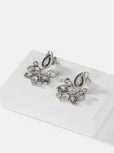 SHAYA 925 Sterling Silver Stone Studded Oxidised Contemporary Studs