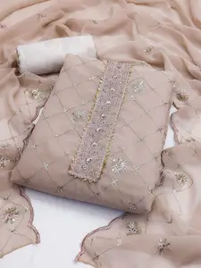 LADY SHOPI Geometric Embroidered Sequinned Silk Georgette Unstitched Dress Material