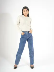 Stylecast X Kotty Women Self Design Crop Pullover Sweater