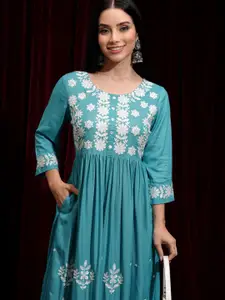 Vishudh Women Embroidered Fit & Flare Ethnic Midi Dress