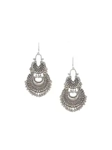 JMBW INTERNATIONAL Silver Plated Beaded Oxidised Contemporary Drop Earrings