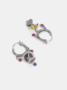 SHAYA 925 Sterling Silver Oxidised Phulwadi Work Hoop Earrings