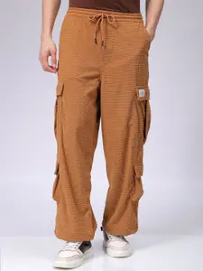 The Indian Garage Co Men Textured Flared Corduroy Cargos Trousers