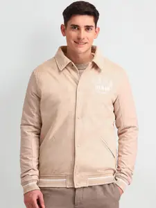 U.S. Polo Assn. Denim Co. Men Spread Collar Typography Embroidered Casual Bomber Jacket