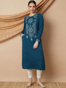 Melange by Lifestyle Ethnic Motifs Embroidered Thread Work Acrylic Straight Kurta