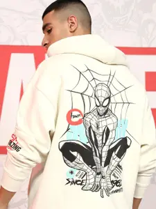 HIGHLANDER Marvel Men Spider Man White Drop Shoulder Oversized Hooded Sweatshirt
