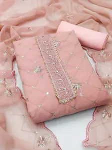 JULEE Geometric Embroidered Sequinned Silk Georgette Unstitched Dress Material