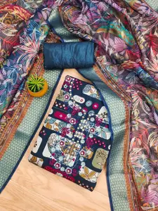 LADY SHOPI Geometric Printed Thread Work Unstitched Dress Material