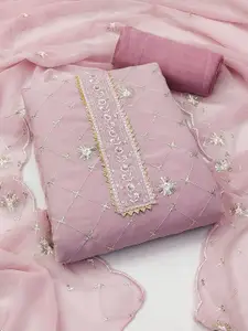 JULEE Geometric Embroidered Sequinned Silk Georgette Unstitched Dress Material