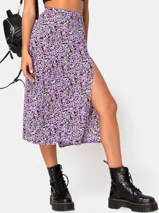 StyleCast Women Floral Printed Straight Midi Slit Skirt