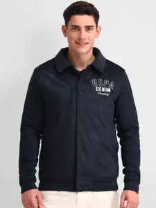 U.S. Polo Assn. Denim Co. Men Spread Collar Typography Embroidered Casual Bomber Jacket