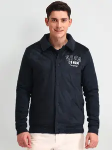 U.S. Polo Assn. Denim Co. Men Spread Collar Typography Embroidered Casual Bomber Jacket