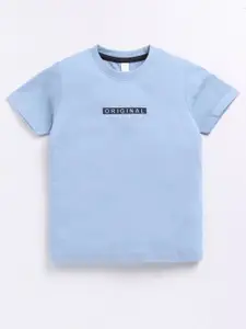 Ginie Boys Typography Printed Round Neck Pure Cotton T-shirt