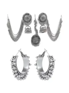 JMBW INTERNATIONAL Pack Of 4 Silver Plated Artificial Beads Contemporary Hoop Earrings