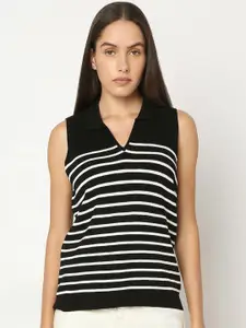 Vero Moda Women Shirt Collar Sleeveless Striped Tank Top