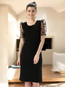 BAESD Women Puff Sleeves Front Slit Bodycon Dress