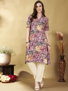 Anouk Pink Floral Printed Shirt Collar Straight Kurta