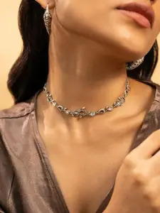 SHAYA Silver Plated 925 Sterling Silver Artificial Stones Studded Oxidised Necklace