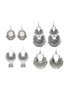 JMBW INTERNATIONAL Set Of 4 Silver Plated Beaded Contemporary Drop Earrings