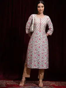 Vishudh Floral Printed Gotta Patti Round Neck Straight Kurta