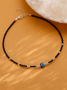 GIVA 925 Sterling Silver Rhodium-Plated Beaded Evil Eye Anklet