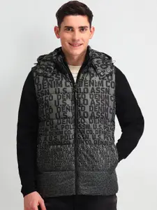 U.S. Polo Assn. Denim Co. Men Hooded Typography Printed Casual Gilet Jacket