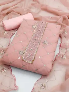 LADY SHOPI Geometric Embroidered Sequinned Silk Georgette Unstitched Dress Material