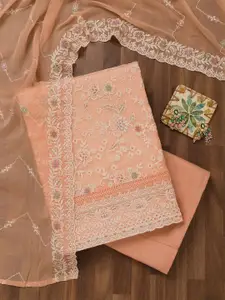 Koskii Floral Embroidered Thread Work Unstitched Dress Material