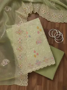 Koskii Floral Embroidered Beads & Stones Unstitched Dress Material