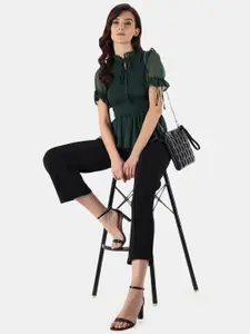 BAESD Tie-Up Neck Peplum Top