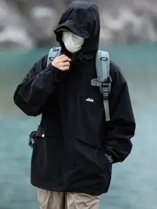 HERE&NOW Men Hooded Solid Casual Bomber Jacket