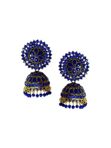 JMBW INTERNATIONAL Gold-Plated Stone Studded & Beaded Dome Shaped Jhumkas