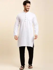 RAJUBHAI HARGOVINDAS Striped Mandarin Collar Long Sleeves Cotton Straight Kurta