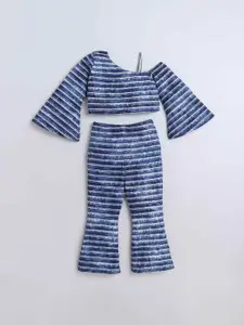 taffykids Girls Striped Off-Shoulder Neck Long Sleeves Top With Trouser