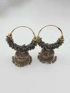 JMBW INTERNATIONAL Gold-Plated Stone Studded Dome Shaped Jhumkas