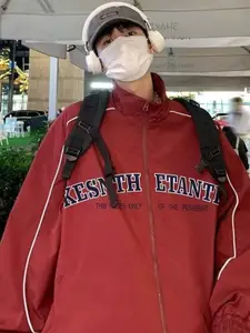 HERE&NOW Men Mock Collar Typography Printed Casual Bomber Jacket