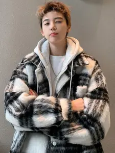 HERE&NOW Men Hooded Checked Casual Tailored Jacket