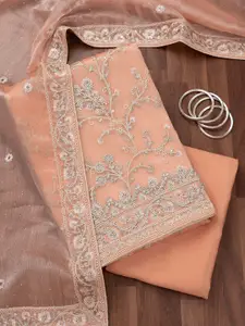 Koskii Floral Embroidered Beads and Stones Unstitched Dress Material