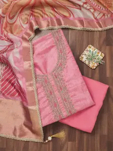 Koskii Ethnic Motifs Embroidered Zari Unstitched Dress Material