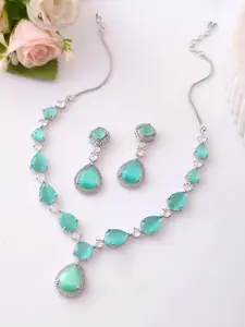 Voylla Sparkling Rhodium Plated American Diamond Studded American Diamond Necklace Set