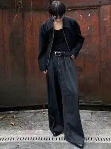 HERE&NOW Men Spread Collar Solid Casual Tailored Jacket