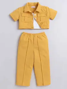 taffykids Girls Shirt Collar Short Sleeves Shirt With Trouser With Top