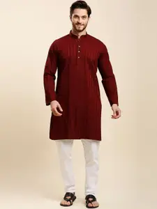 RAJUBHAI HARGOVINDAS Striped Mandarin Collar Long Sleeves Cotton Straight Kurta