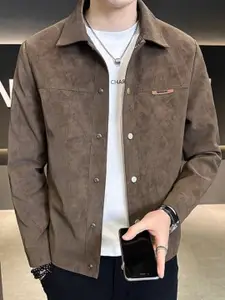 HERE&NOW Men Spread Collar Solid Casual Tailored Jacket