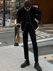 HERE&NOW Men Spread Collar Solid Casual Parka Jacket