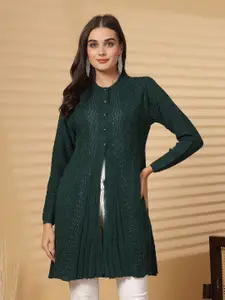 Clora Creation Women Cable Knit Longline Front Open Sweater