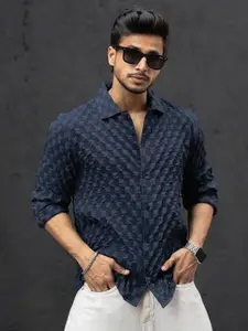 Powerlook Men Spread Collar Textured Cotton Casual Shirt