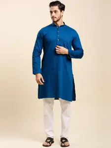 RAJUBHAI HARGOVINDAS Striped Mandarin Collar Long Sleeves Cotton Straight Kurta
