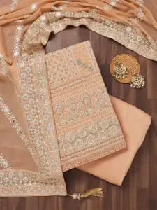 Koskii Floral Embroidered Beads & Stones Unstitched Dress Material