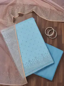 Koskii Floral Embellished Zari Unstitched Dress Material